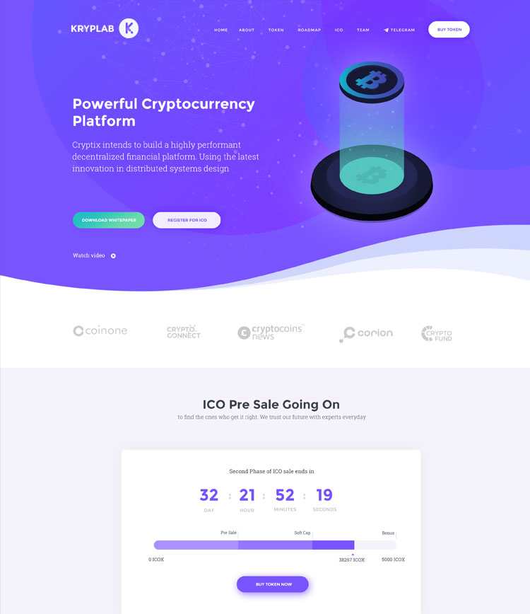 KrypLab - Bitcoin & Cryptocurrency Landing Page HTML Template