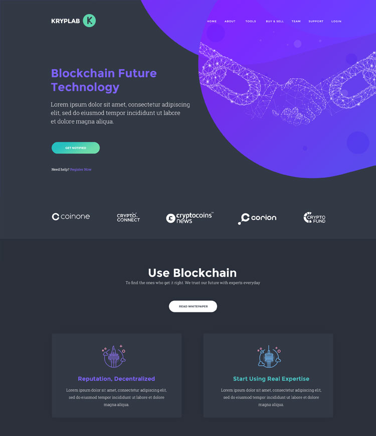 KrypLab - Bitcoin & Cryptocurrency Landing Page HTML Template